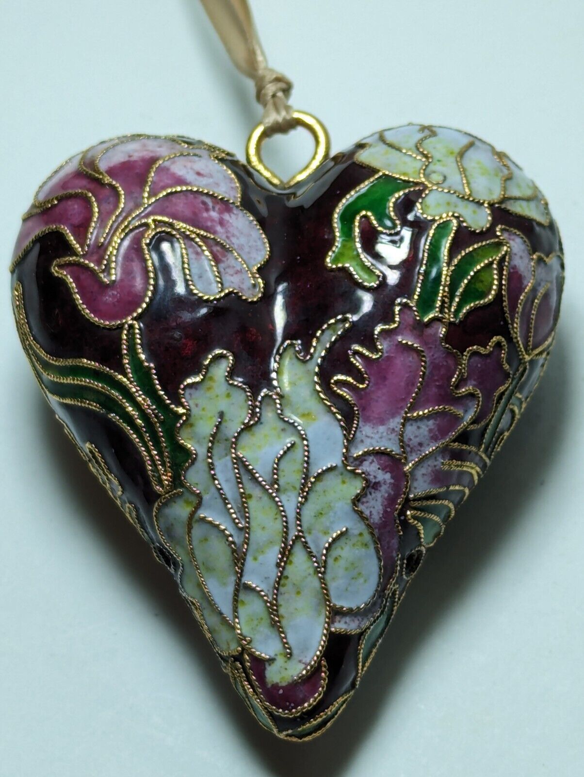 Vintage Cloisonné Look Enameled  NYCO Int\'l Puffy Heart Ornament Victorian Style