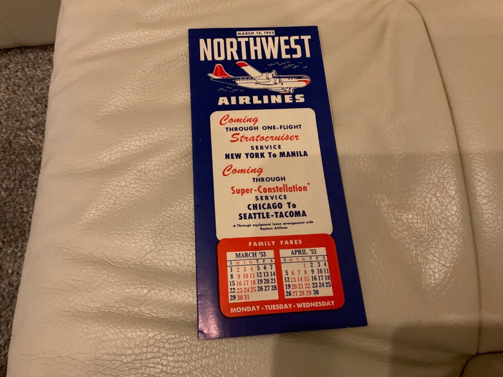 Northwest Airways Timetable & Fares 1953- Great vintage item