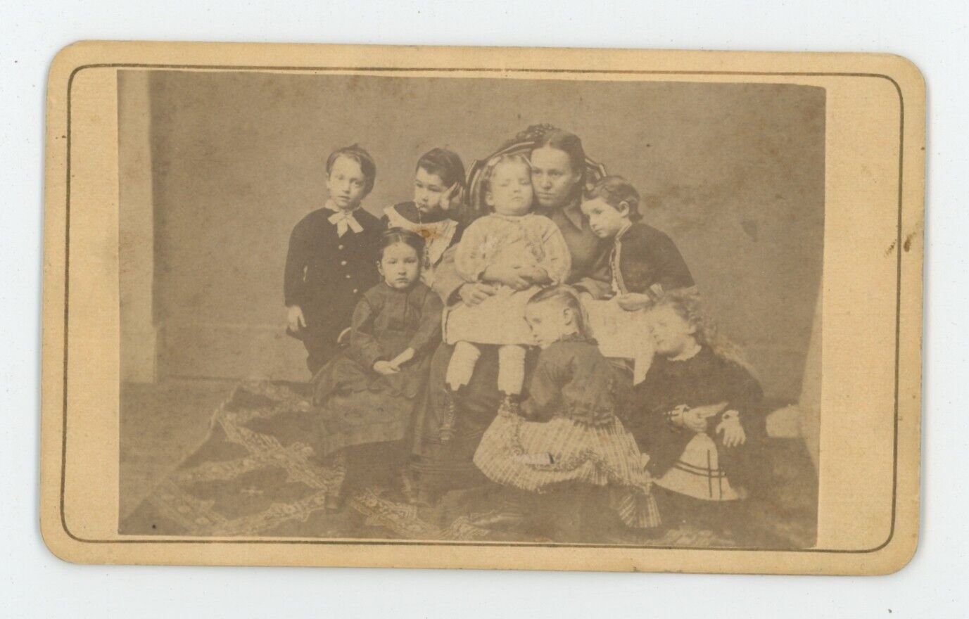 Antique c1880s Cabinet Card Incredible Image of Mother & Seven Children Keene NH