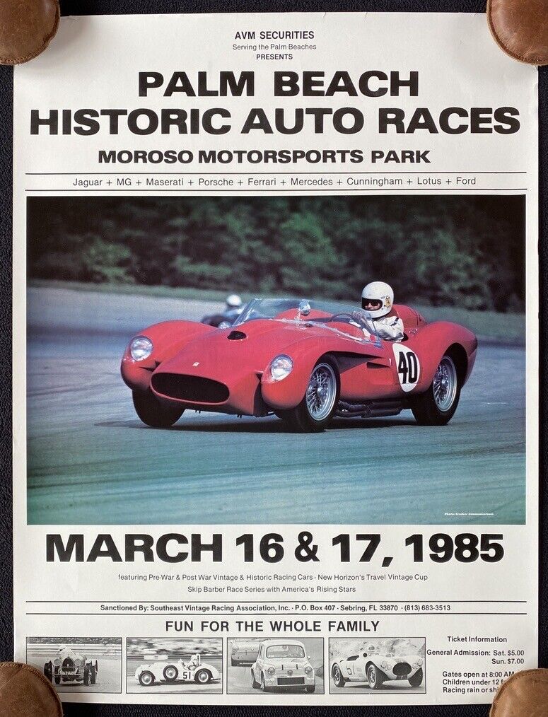 1985 Palm Beach Historic Races Poster FERRARI 250 Testa Rossa Bugatti 