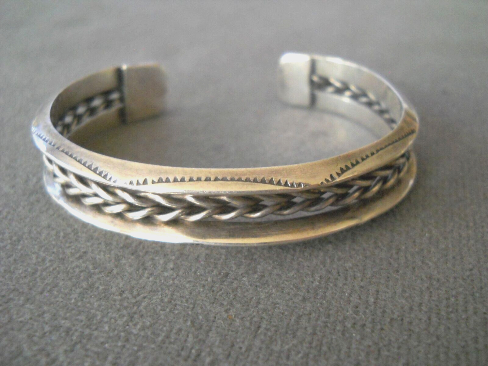 Southwestern Native American Navajo Double Rope Sterling Silver Cuff Bracelet