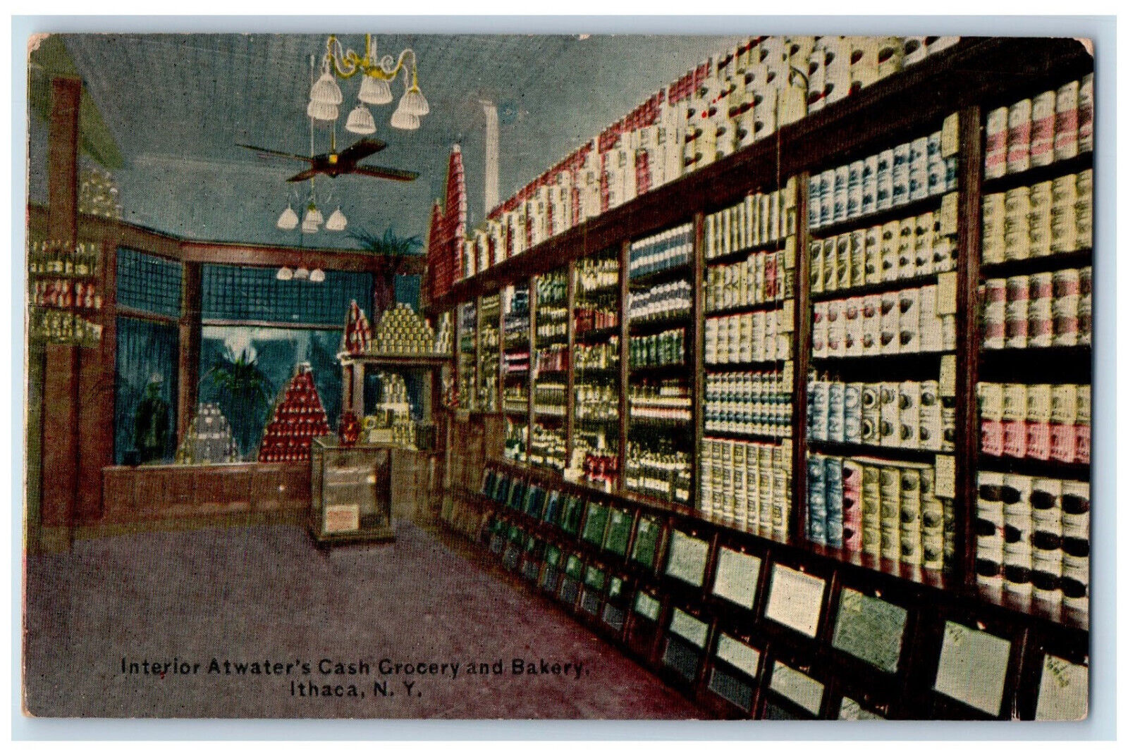 1911 Interior Atwater\'s Cash Grocery and Bakery Ithaca New York NY Postcard