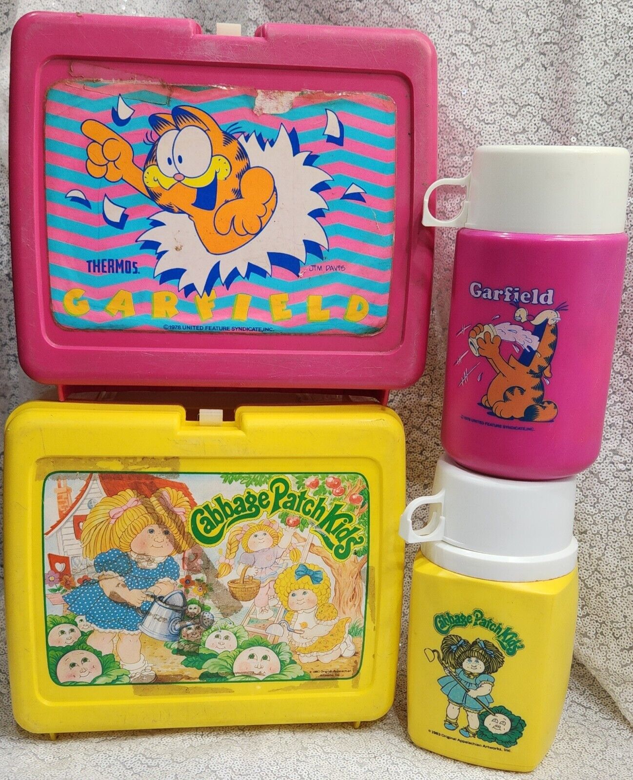Vintage 1978 Thermos Cabbage Patch Kids & Garfield Lunch Box & Thermos Set
