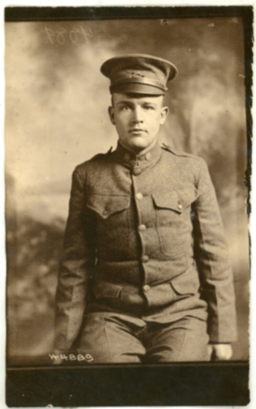 WWI US Army Soldier Vintage Photo Uniform Hat 5 x 7