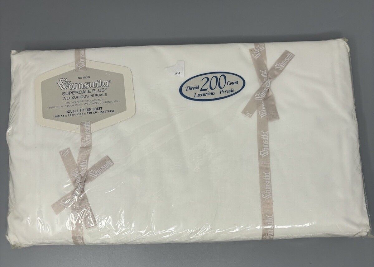 Vintage Wamsutta Supercale Plus White Double Fitted Sheet New Old Stock NOS