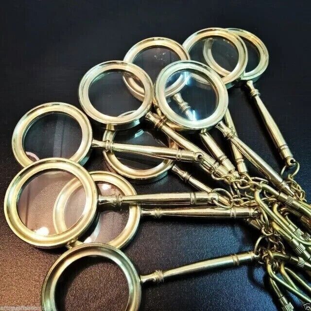 Lot of 25 Pc Vintage Brass Handle Magnifying Glass Key-chains Pendent Best Gift