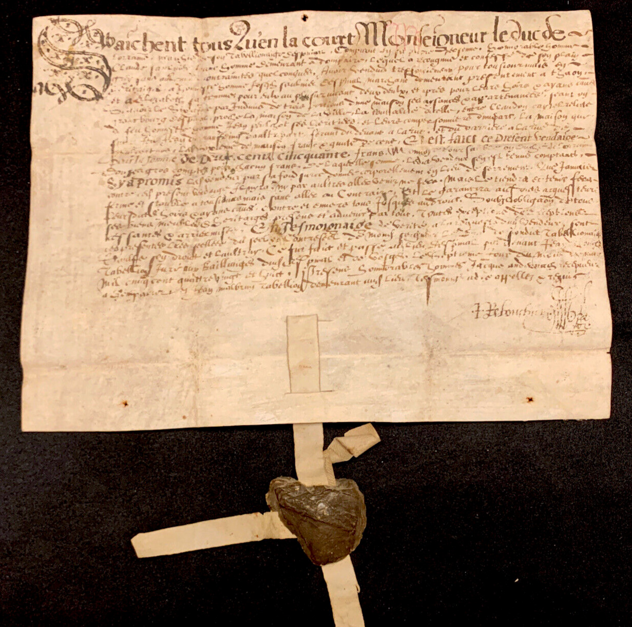 1580 WAX SEALED VELLUM - Renaissance Era Document