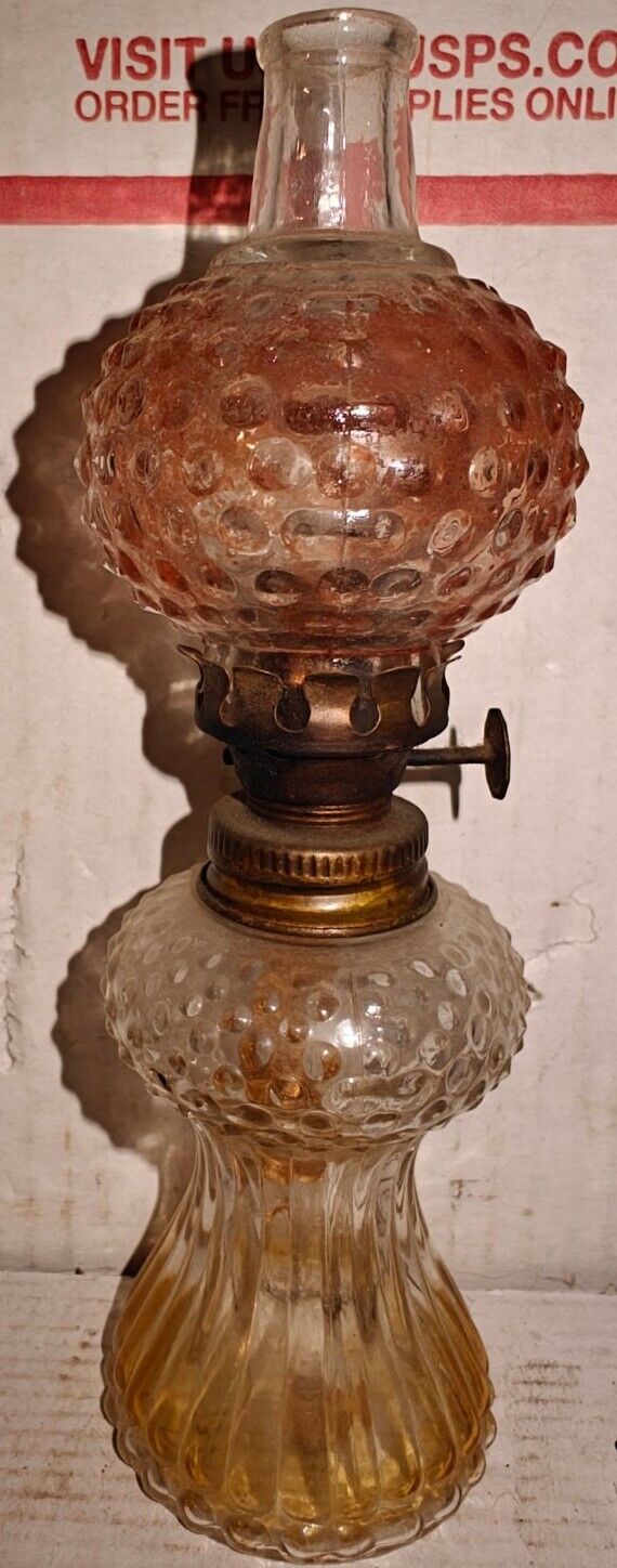 Antique Miniature Clear Glass Hobnail Kerosene Oil Lamp L.E. Smith?
