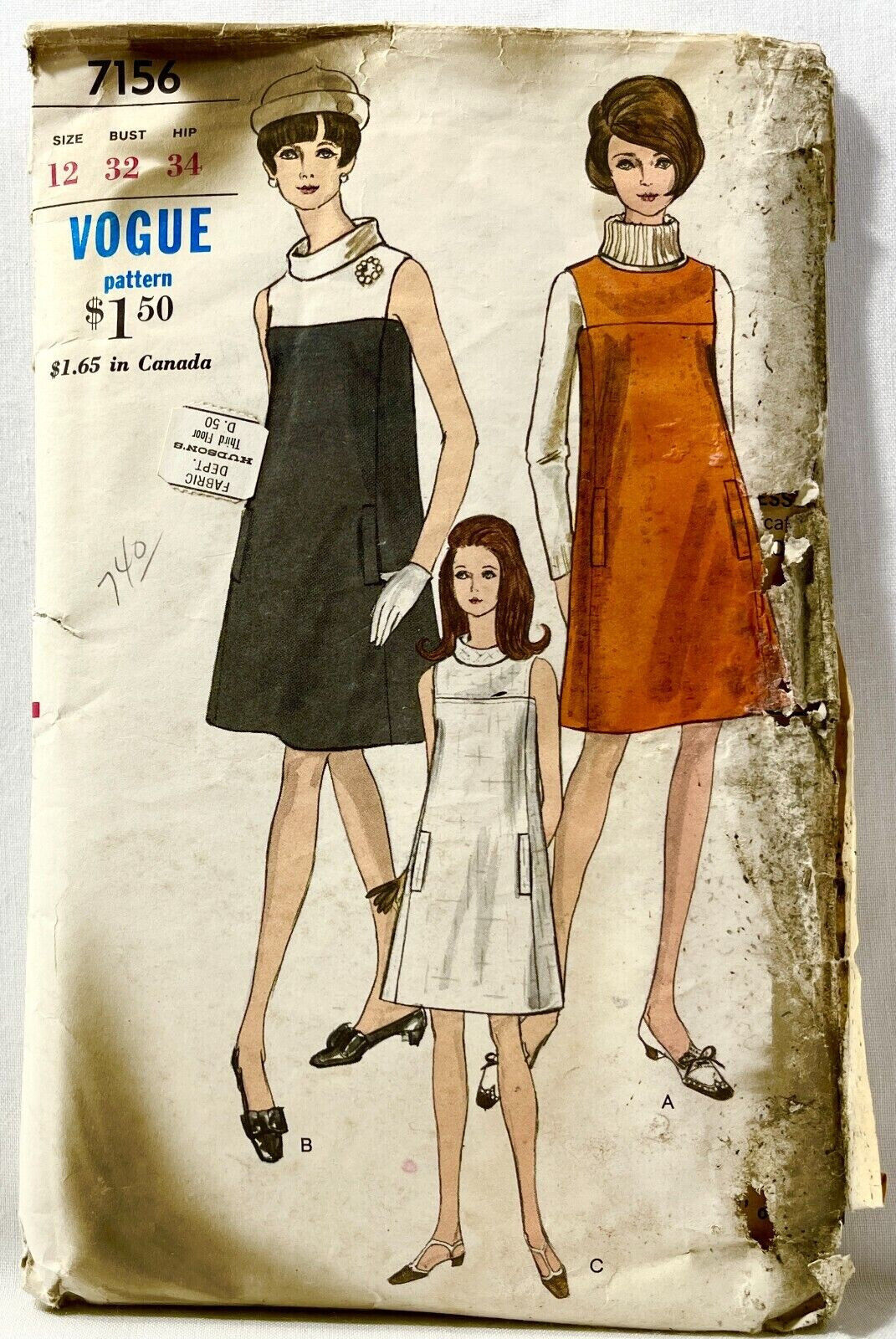 1960s Vogue Sewing Pattern 7156 Womens Dress Jumper 3 Styles Size 12 Vintg 12884