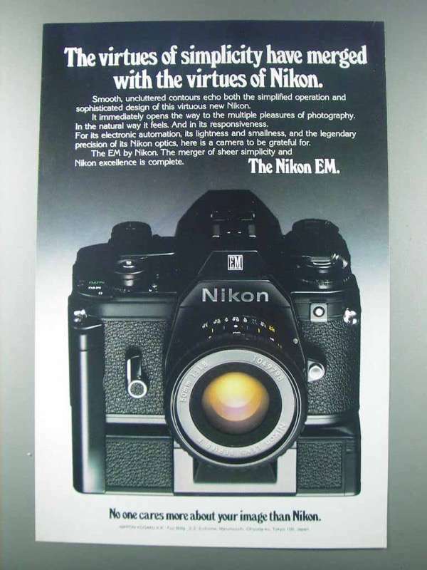 1981 Nikon EM Camera Ad - Virtues of Simplicity