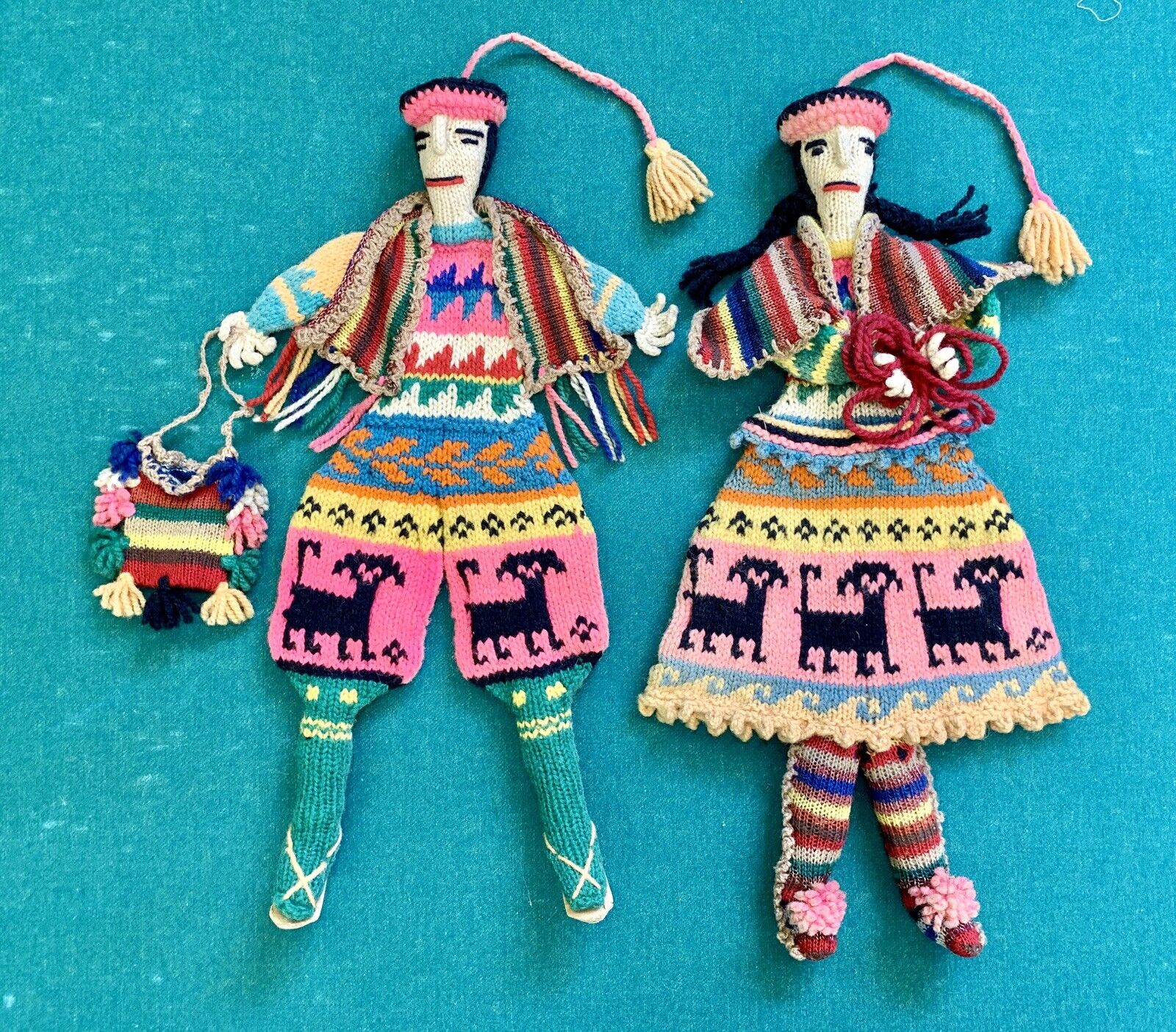 Vintage Pair Guatemalan Guatemala Handmade Wool Man Woman Doll Figurines 15”