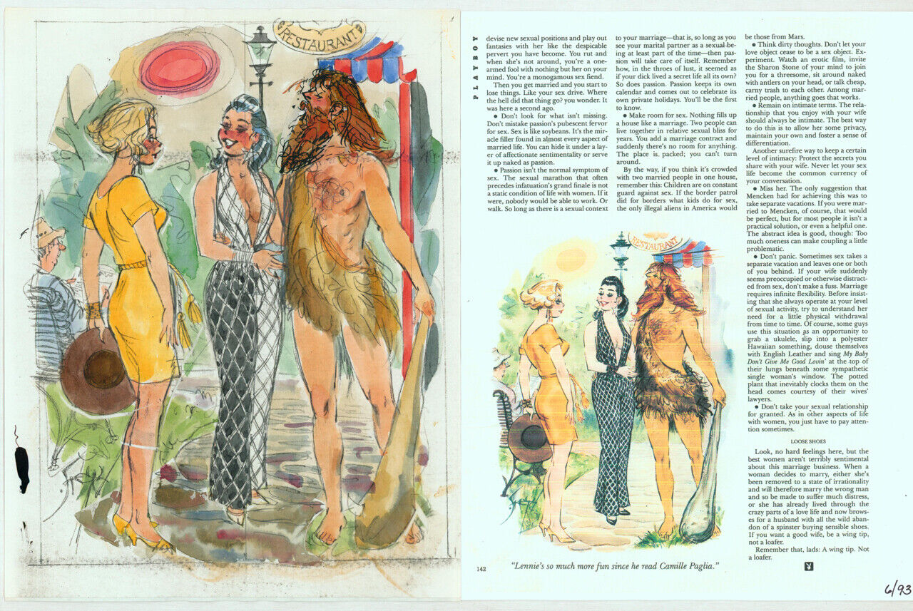 Doug Sneyd Signed Original Caveman Color Xerox Gag Sketch Art Playboy June 1993