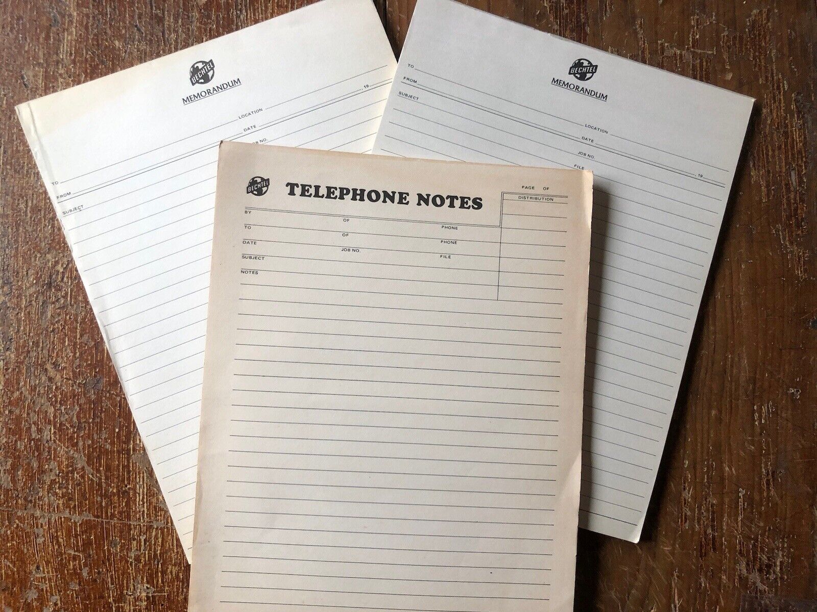 Bechtel Engineering Construction Co Vintage Lot (2)Telephone Notes  (1) Memo Pad