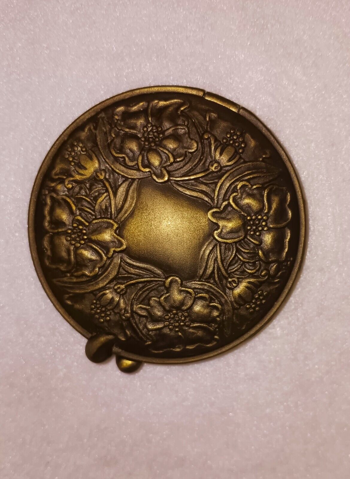 1928 Jewelry Co. Floral Art Nouveau Round Bronze Picture Compact Mirror
