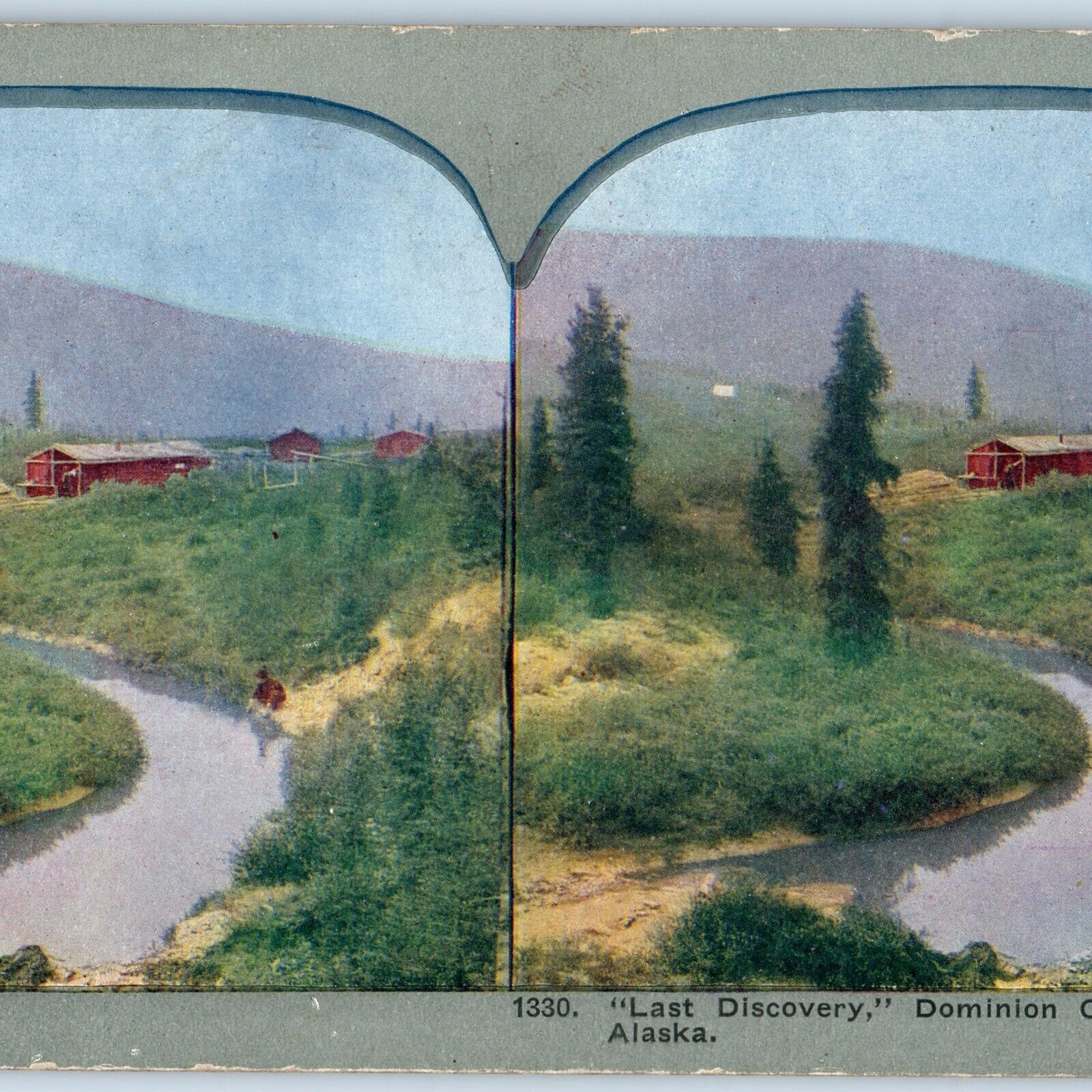 c1900s The Klondike Alaska Dominion Creek Frontier Litho Photo Stereo Card AK V8