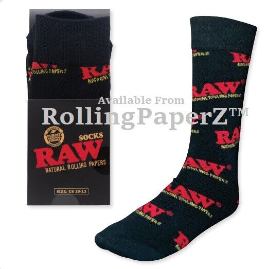 Just Released - ONE PAIR of RAW Rolling Papers BLACK SOCKS Fits: US Size 10-13