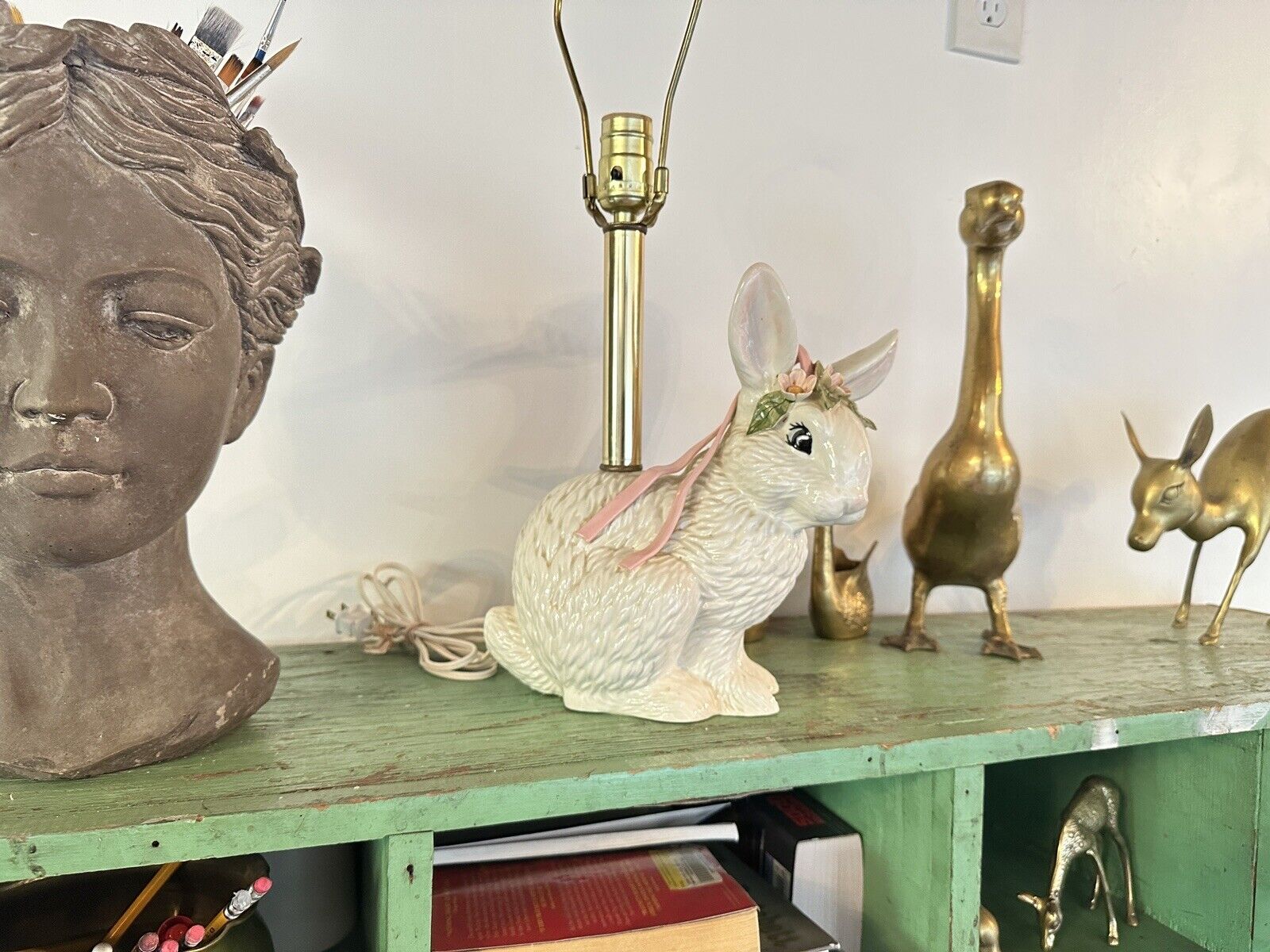 Vintage BetLar Inc. Rare Large Ceramic White Rabbit Figurine Bunny Lamp