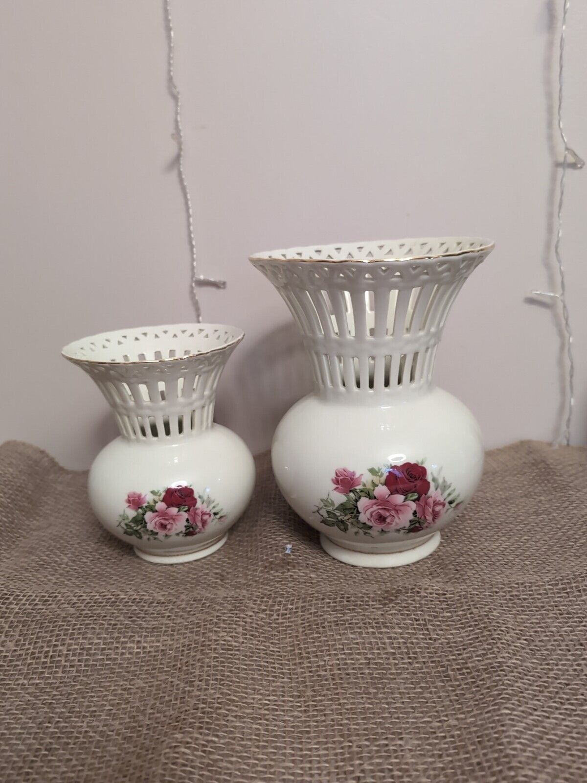 (2) Formalities by Baum Bros Victorian Rose Ceramic Vase 6 In & 8im Tall