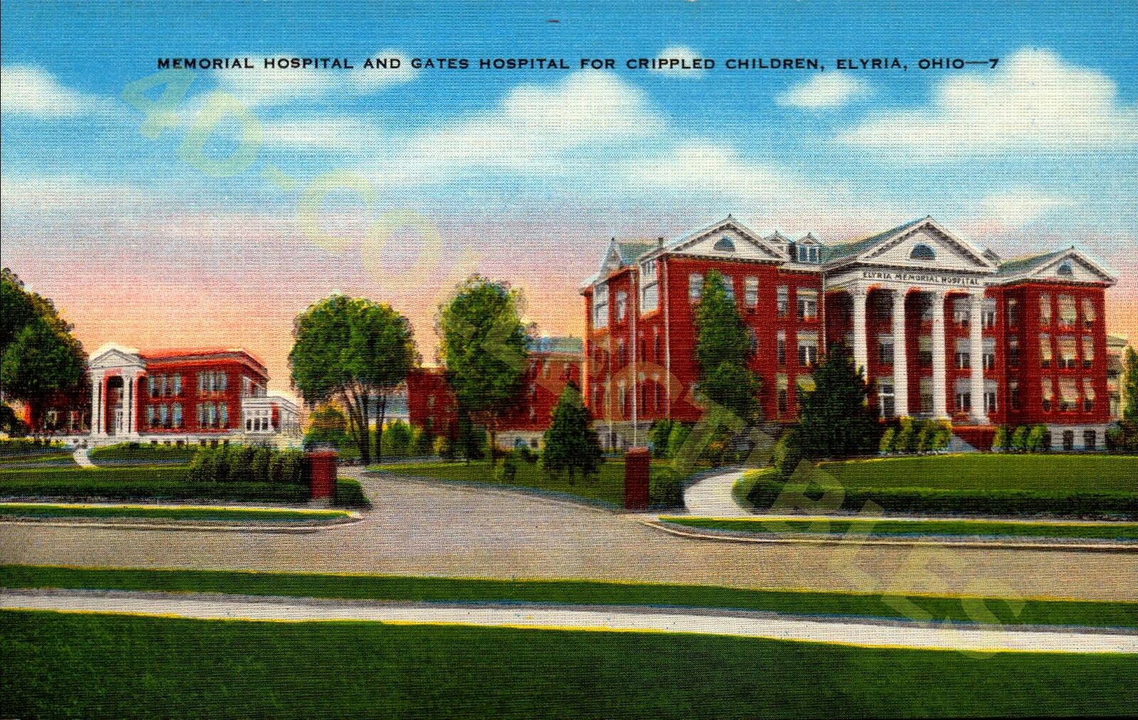 Vintage postcard Elyria Ohio Memorial and Gates Hospital Postcard
