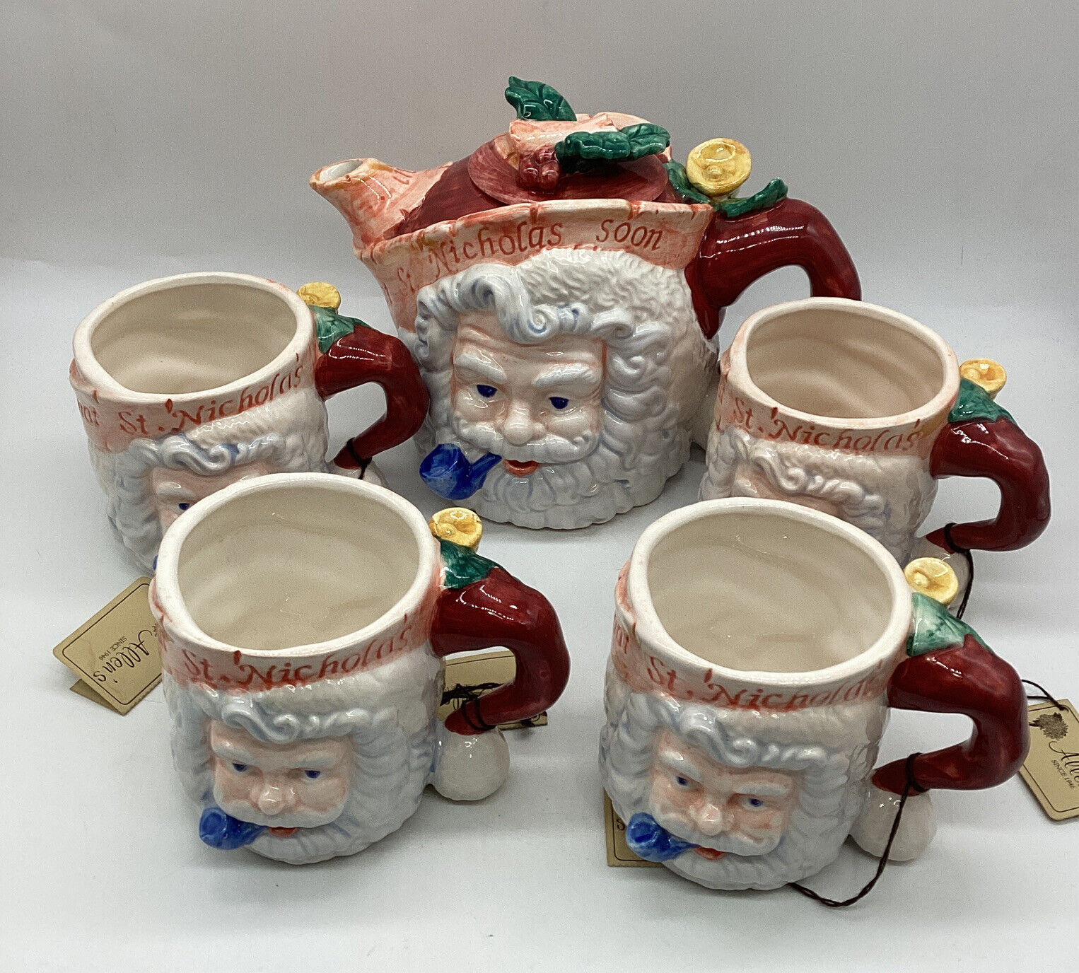 Vintage~PAPEL ~’TWAS THE NIGHT BEFORE CHRISTMAS~4 Ceramic Mugs & Teapot~New
