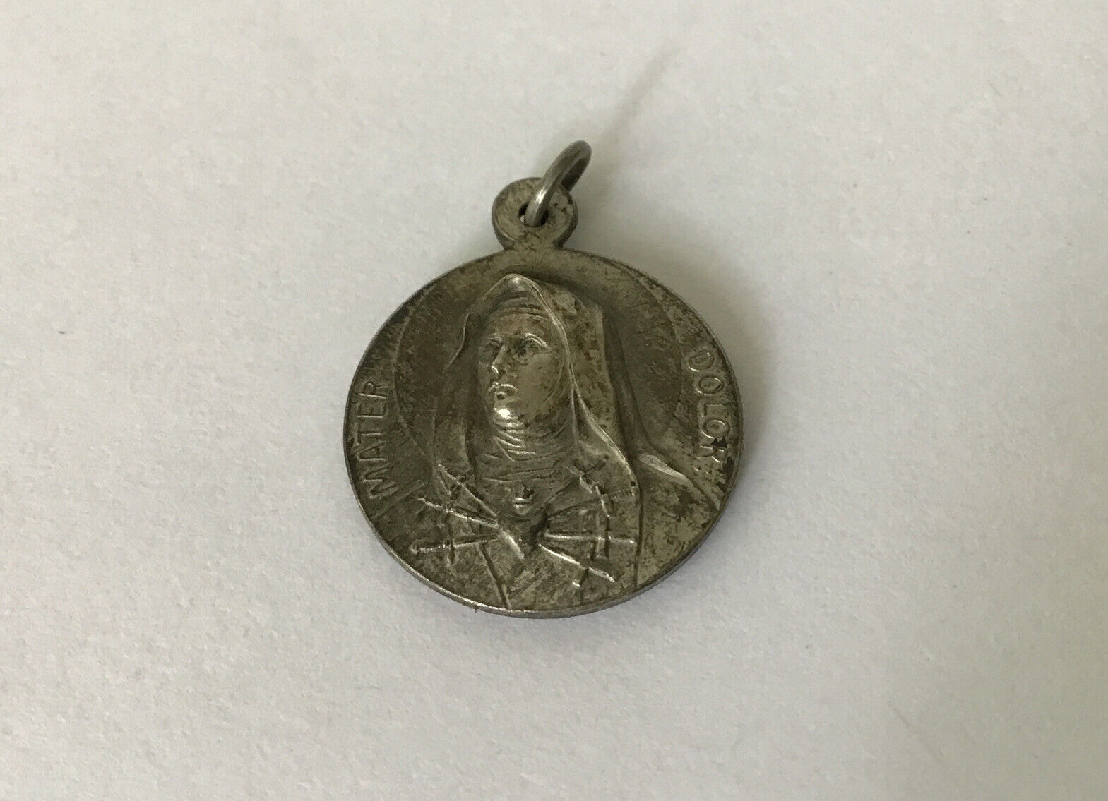 Mater Dolor Sorrowful Mother Mary Catholic Medal Pendant Charm Silver Germany