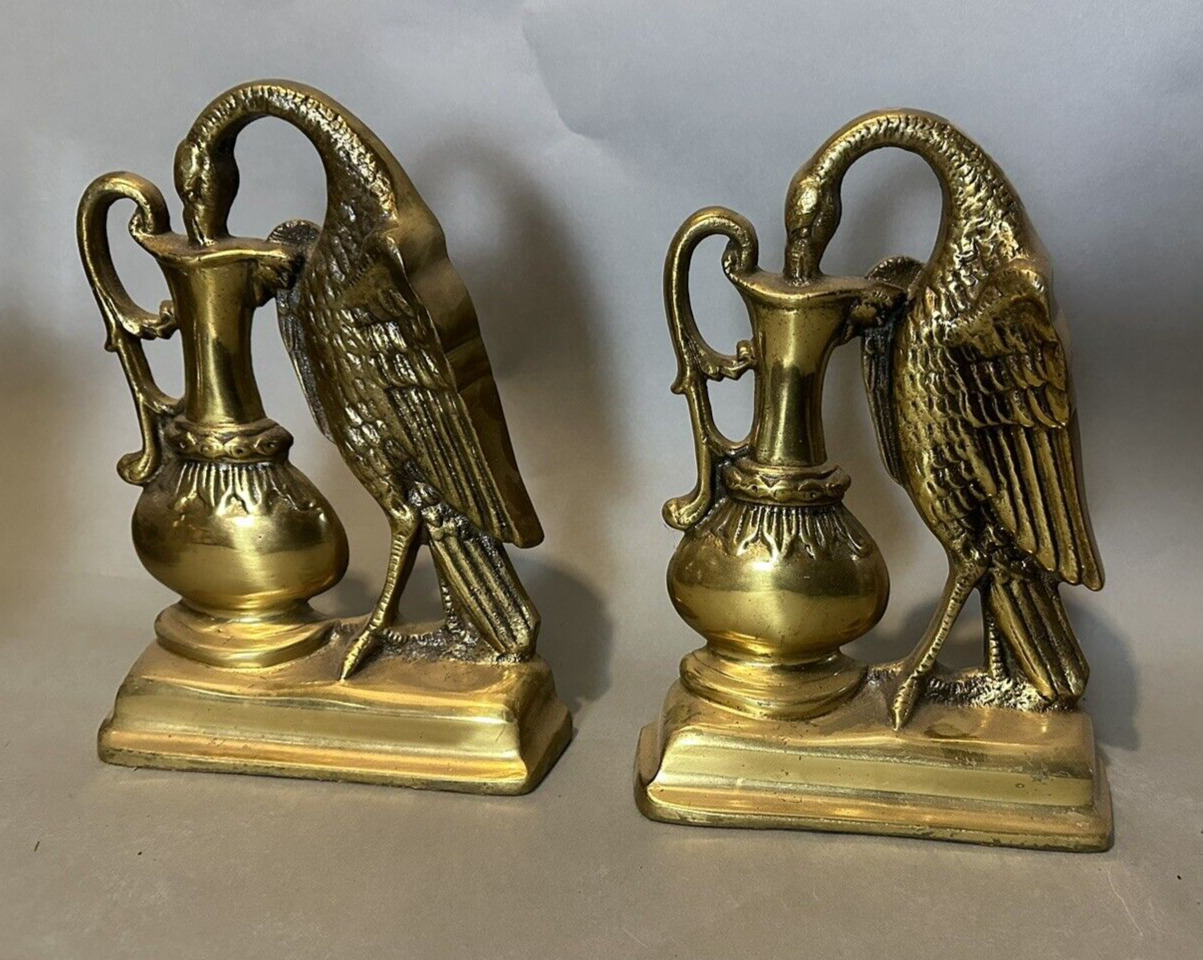 Antique Pair Victorian Gilt Cast Metal Figural Heron Bookends