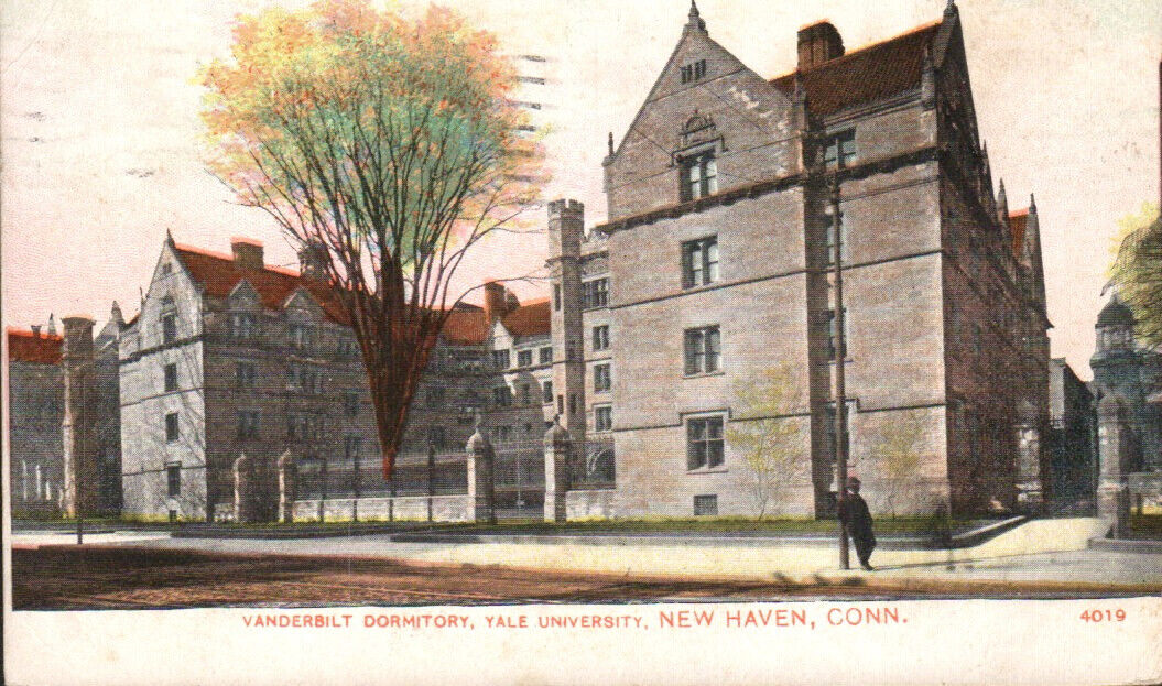 New Haven, CT, Yale University, Vanderbilt Dormitory, Man at Post, Postcard 1765