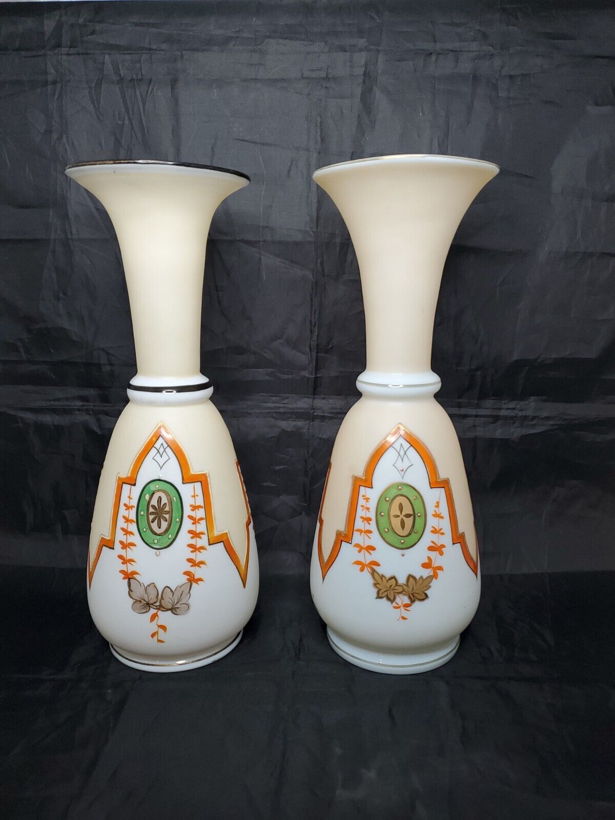 Antique French Opaline ? Victorian Bristol Glass Vases Excellent Matched Pr 12\