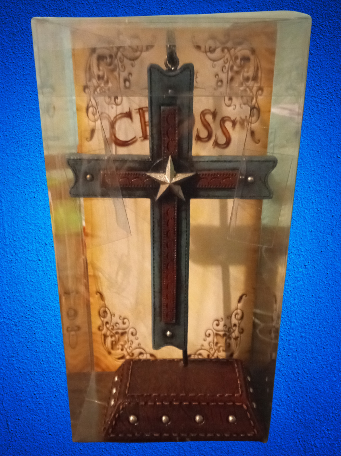 Wood Cross with Metal Stand