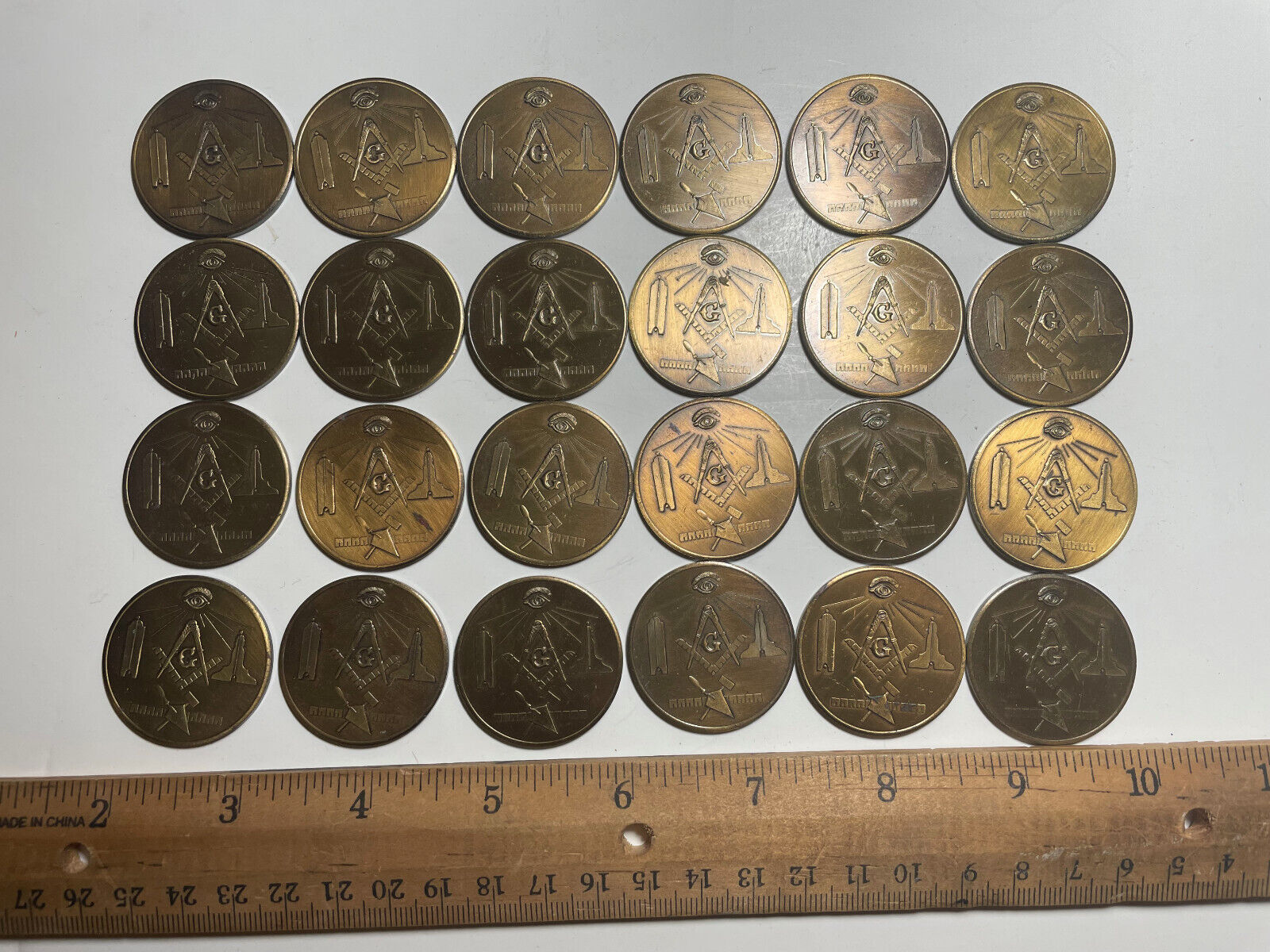 LOT OF 24 Made a Mason lodge vintage brass ? TOKENS