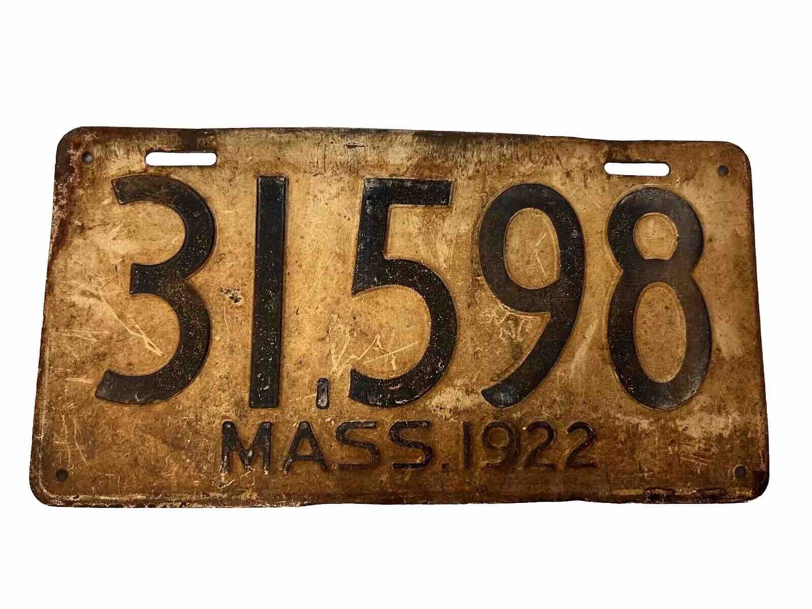 1922 Massachusetts car license plate 31598 Vintage Antique
