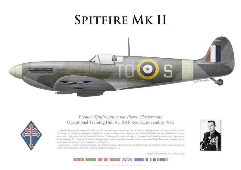 Print spitfire mk II, pierre clostermann, uto 61, november 1942 (by G. marie)