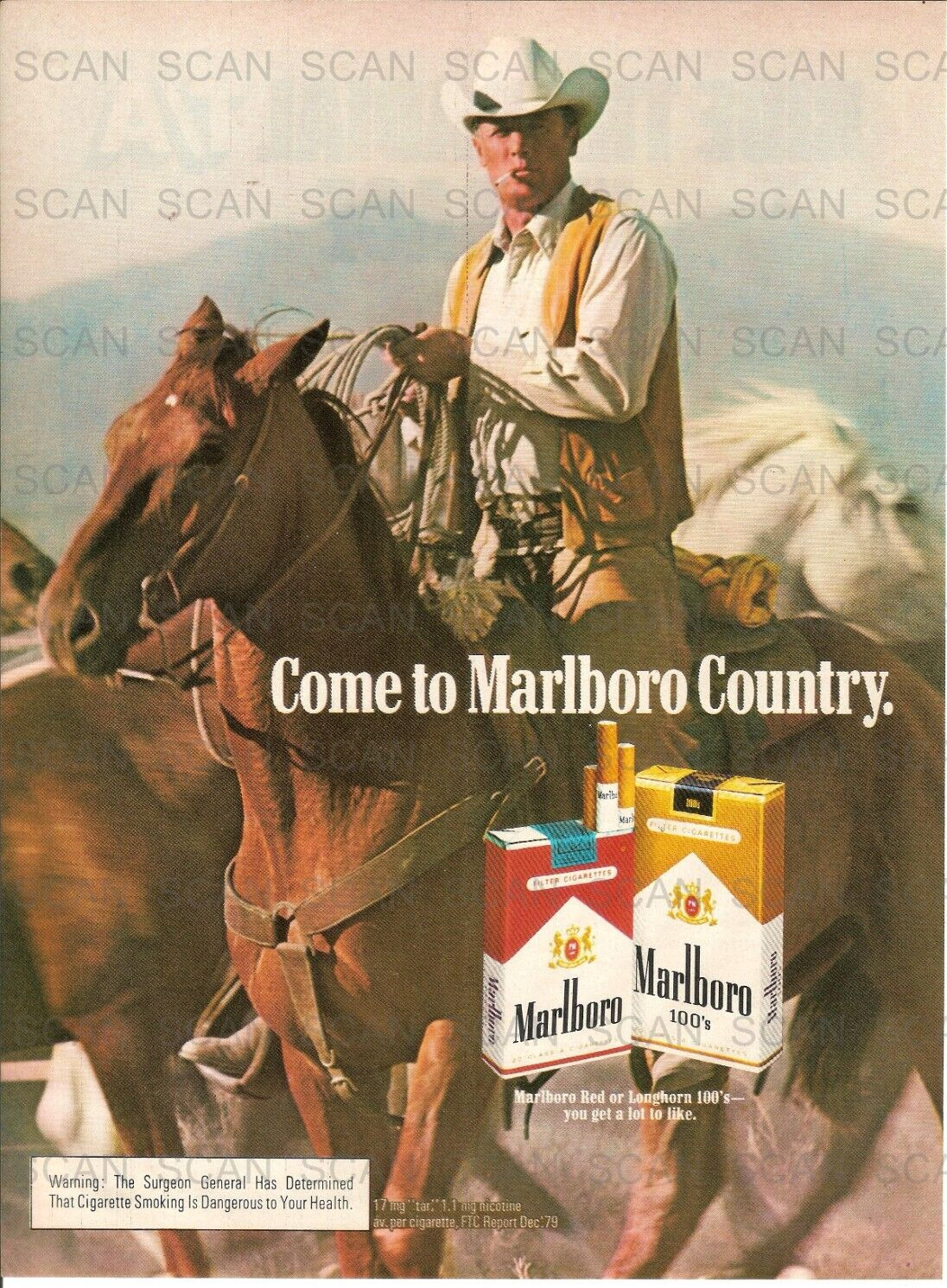 1980 Marlboro Cigarettes Vintage Magazine Ad    Marlboro Man on Horseback