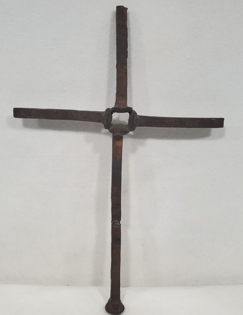 Folk Art Vtg Holy Cross Crucifix Handmade of Railroad Spikes Christian Farmhouse