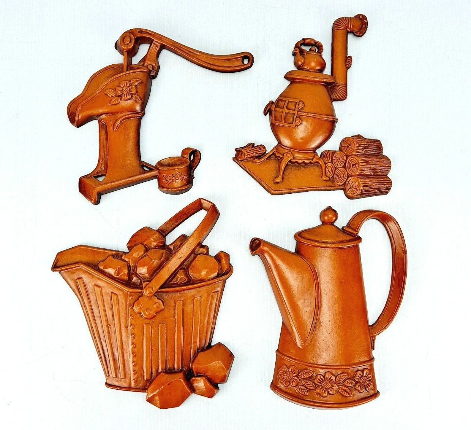 VINTAGE 1960\'S 4-PC SEXTON CAST METALWARE KITCHEN WALL DECOR SET - MADE IN USA