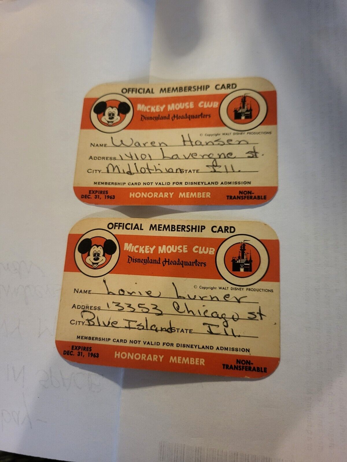 VINTAGE MEMBERSHIP CARD DISNEYLAND HEADQUARTERS MICKEY MOUSE CLUB 1963