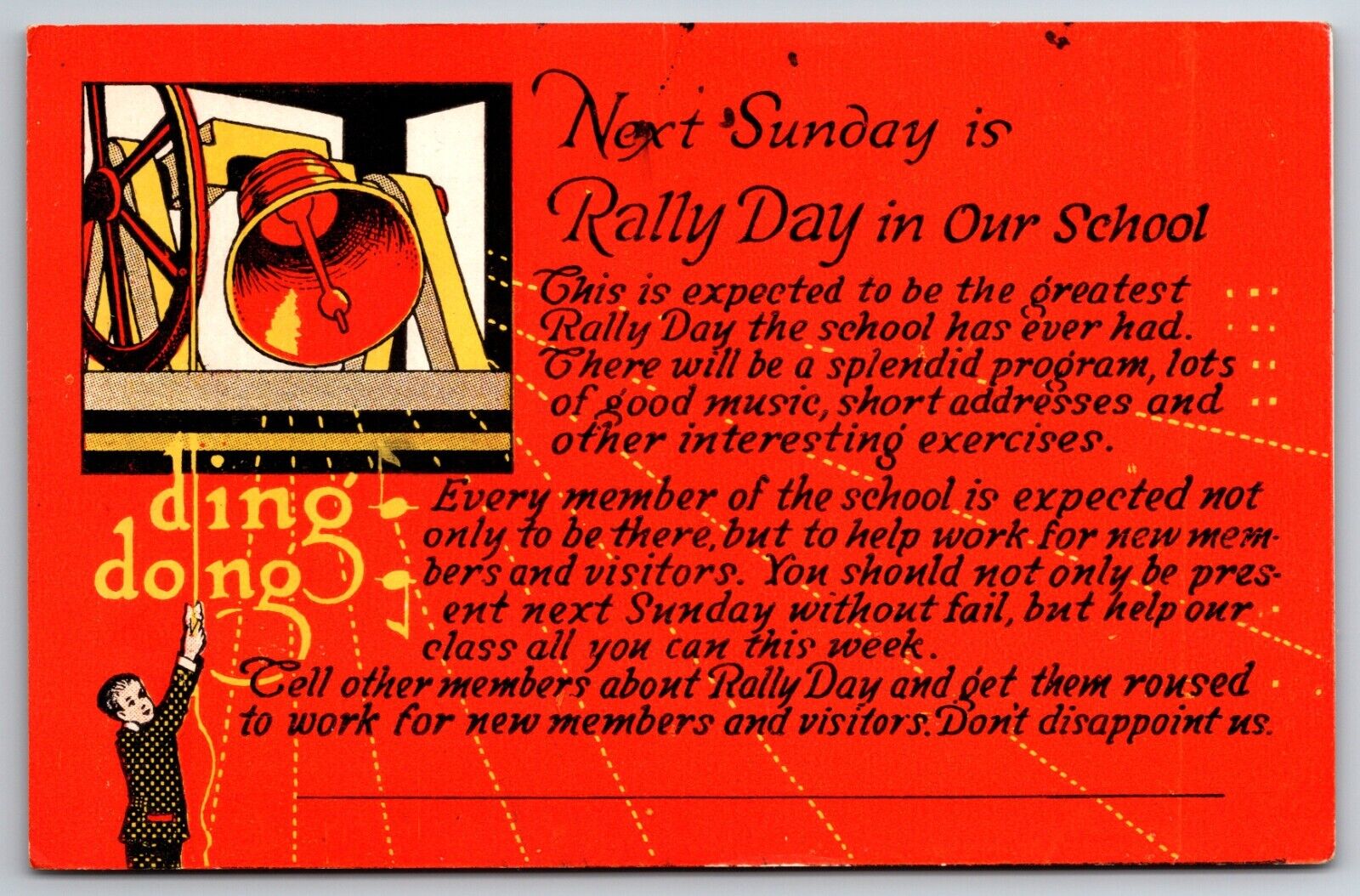 Rally Day Sunday School Invitation Centre Hall Pennsylvania 1929 Bell  Postcard