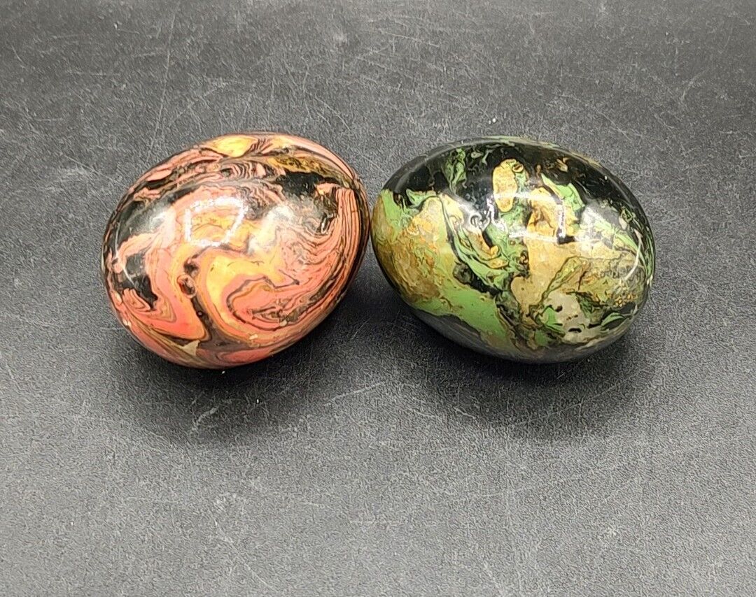 Set Of Two Ceramic Painted Eggs