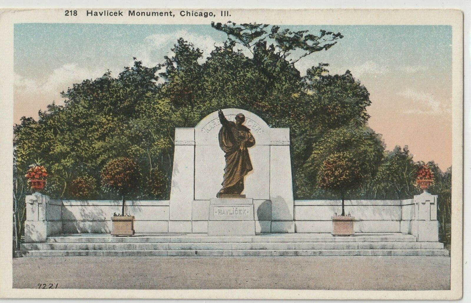 Vintage Postcard CHICAGO IL Havlicek Monument Czech Poet Douglas Park