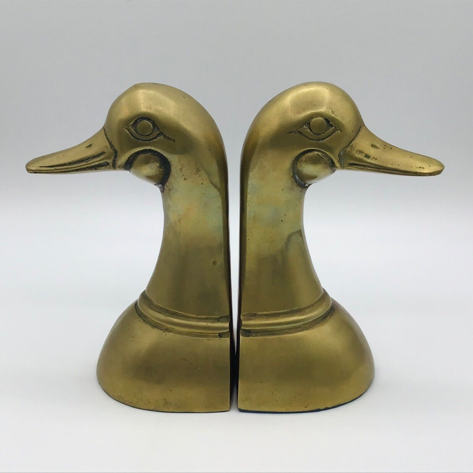 VTG Brass Bookends Mallard Duck Head Pair 6\