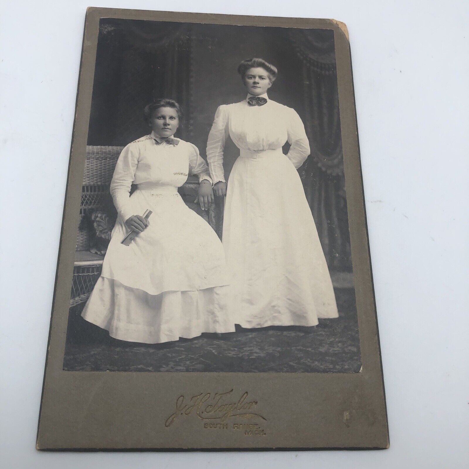 Antique Cabinet Card Photo Two Girls Graduation South Range MI Diploma