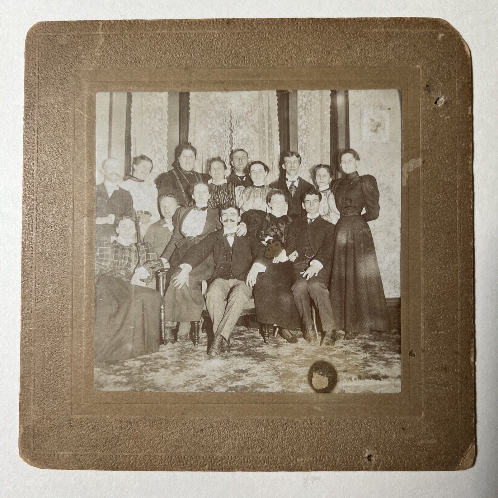antique 1903 Group of 15 Being Silly for Cabinet Card Photo INDOOR Men and Women