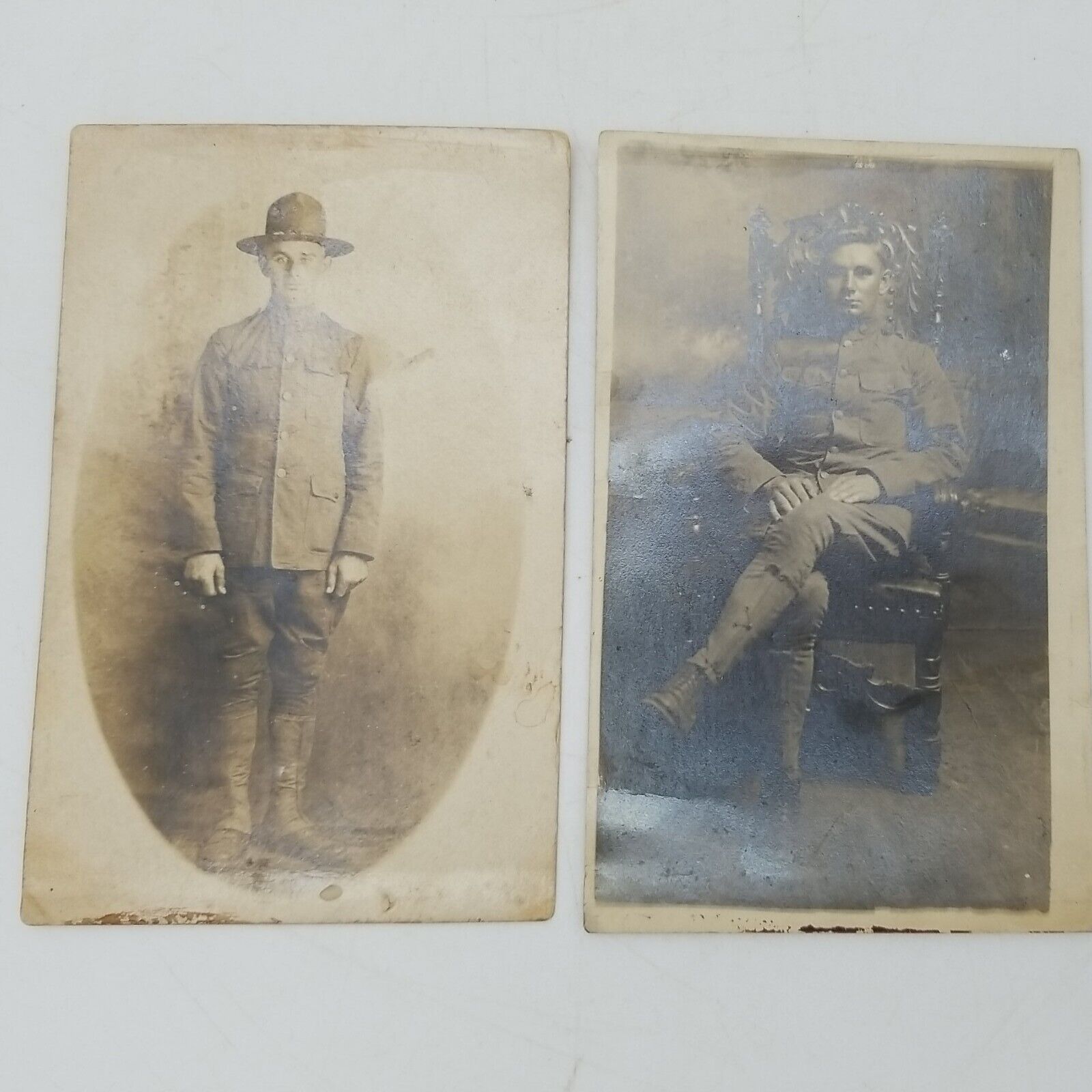 2  Pre WWI or WW1 Photo Postcard Soldier Formal & Casual Pose RPPC 