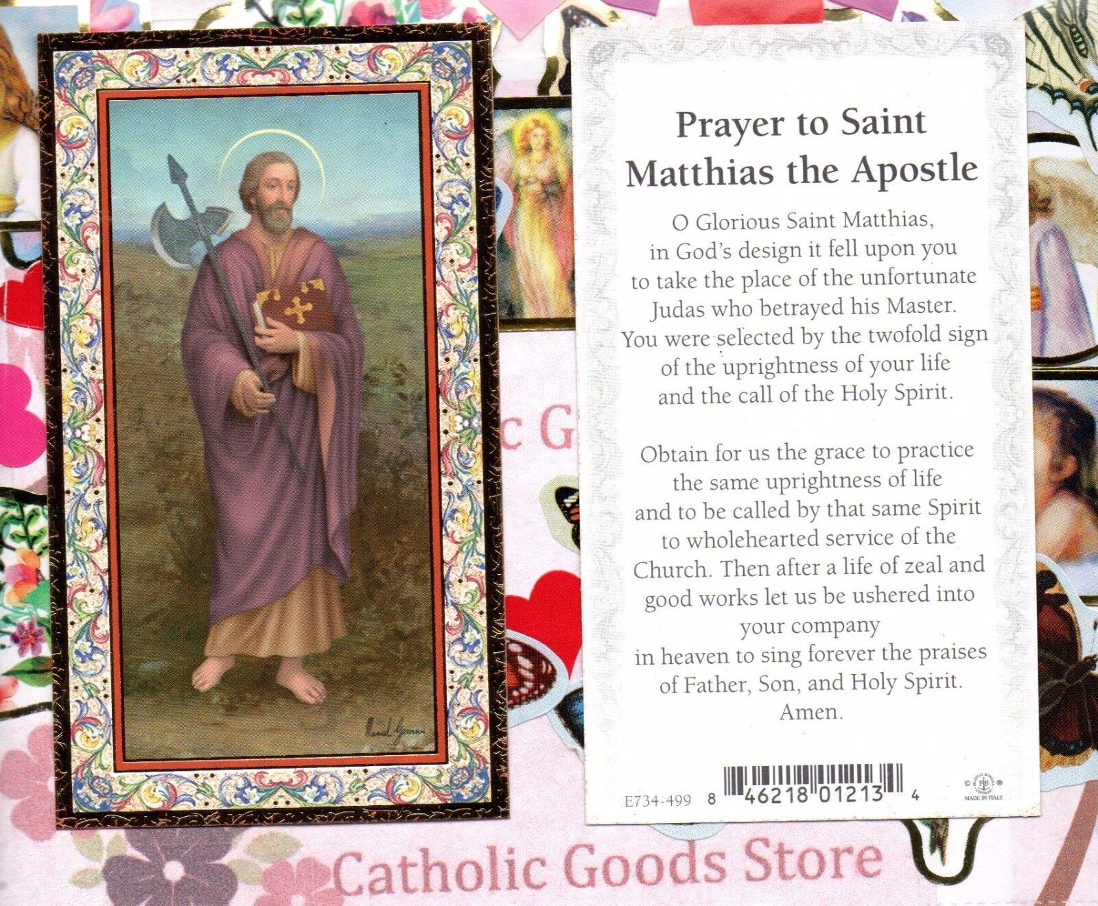 St. Matthias with Prayer to Saint Matthias  - Gold Trim - Paperstock Holy Card