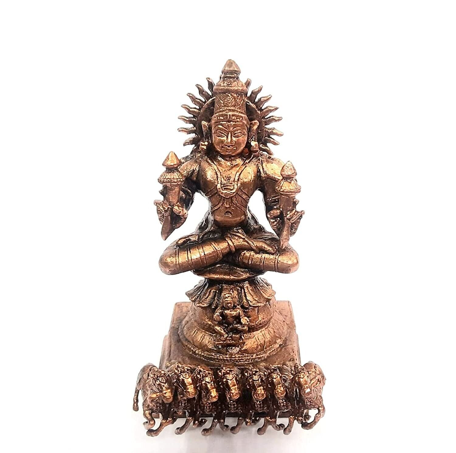 Antique Handmade God Surya Narayana On Chariot Copper Statue Rich Patina 11 Cm