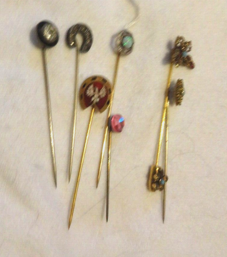 Group of quality vintage stick/hat pins- at least one 14kt All for one