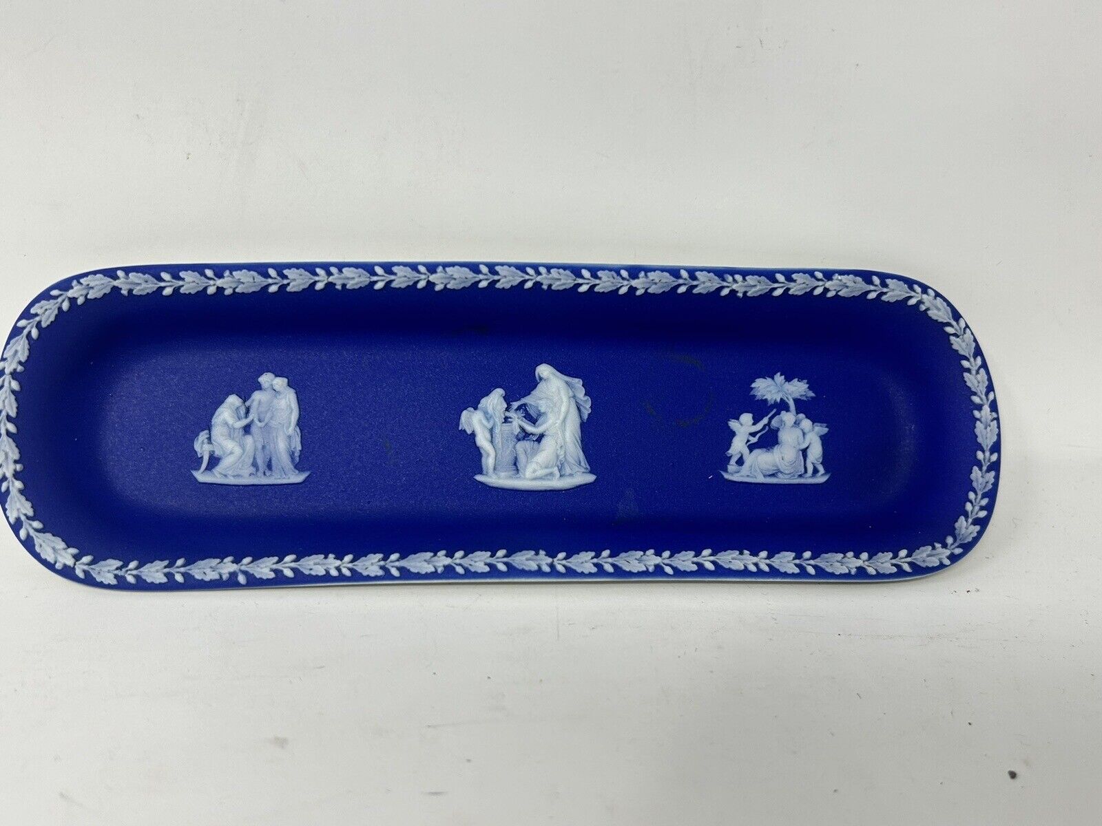 Wedgwood Cobalt Blue  Jasperware Trinket Dresser Dish Tray Long - Pre-1891