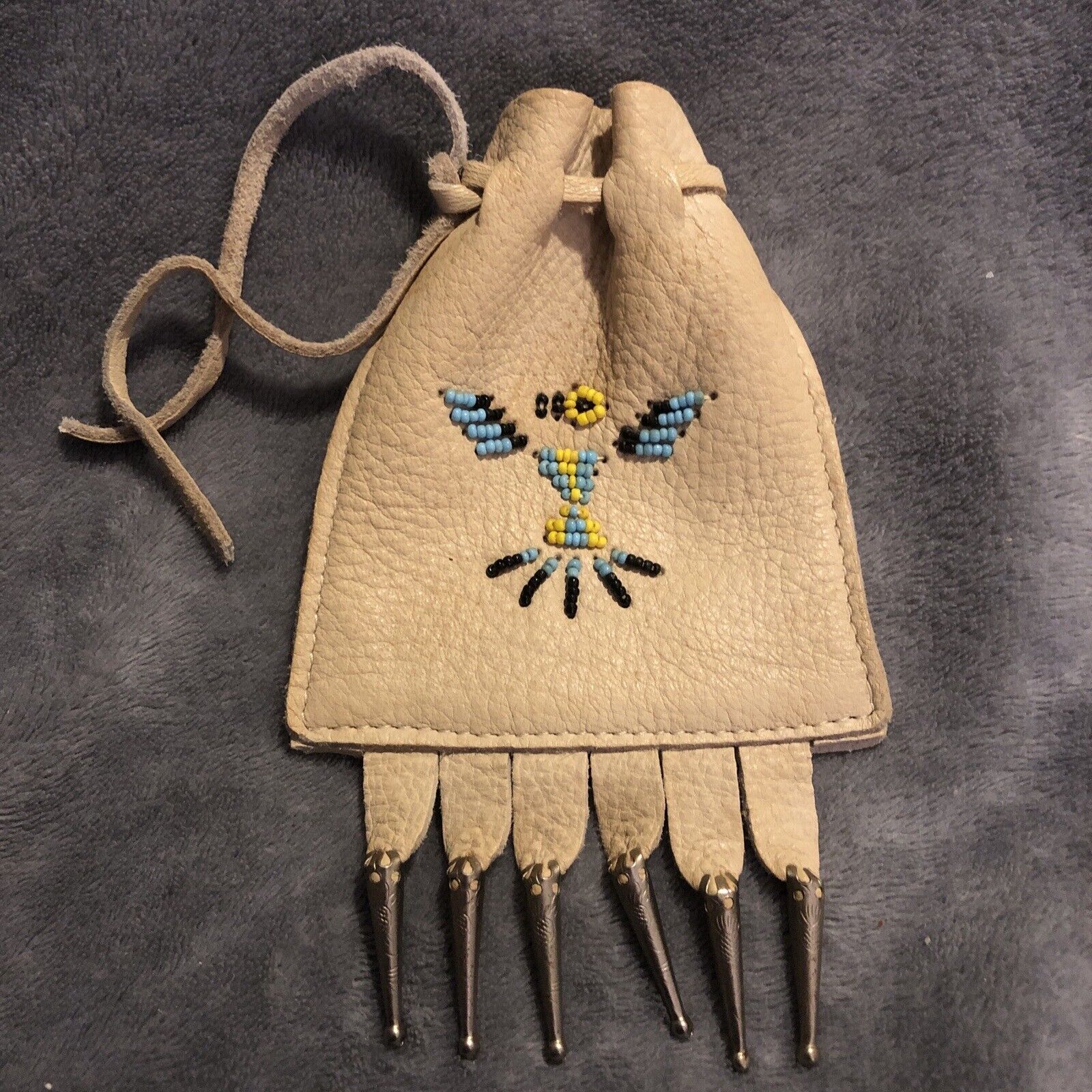 Leather Beaded Medicine Pouch (Was used to hide $\'s & valuables when traveling)