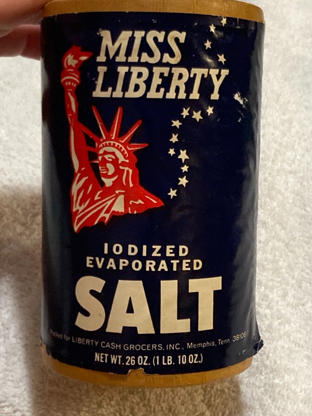 Vintage Miss Liberty Iodized Evaporated  Salt Paper Shaker Light wear