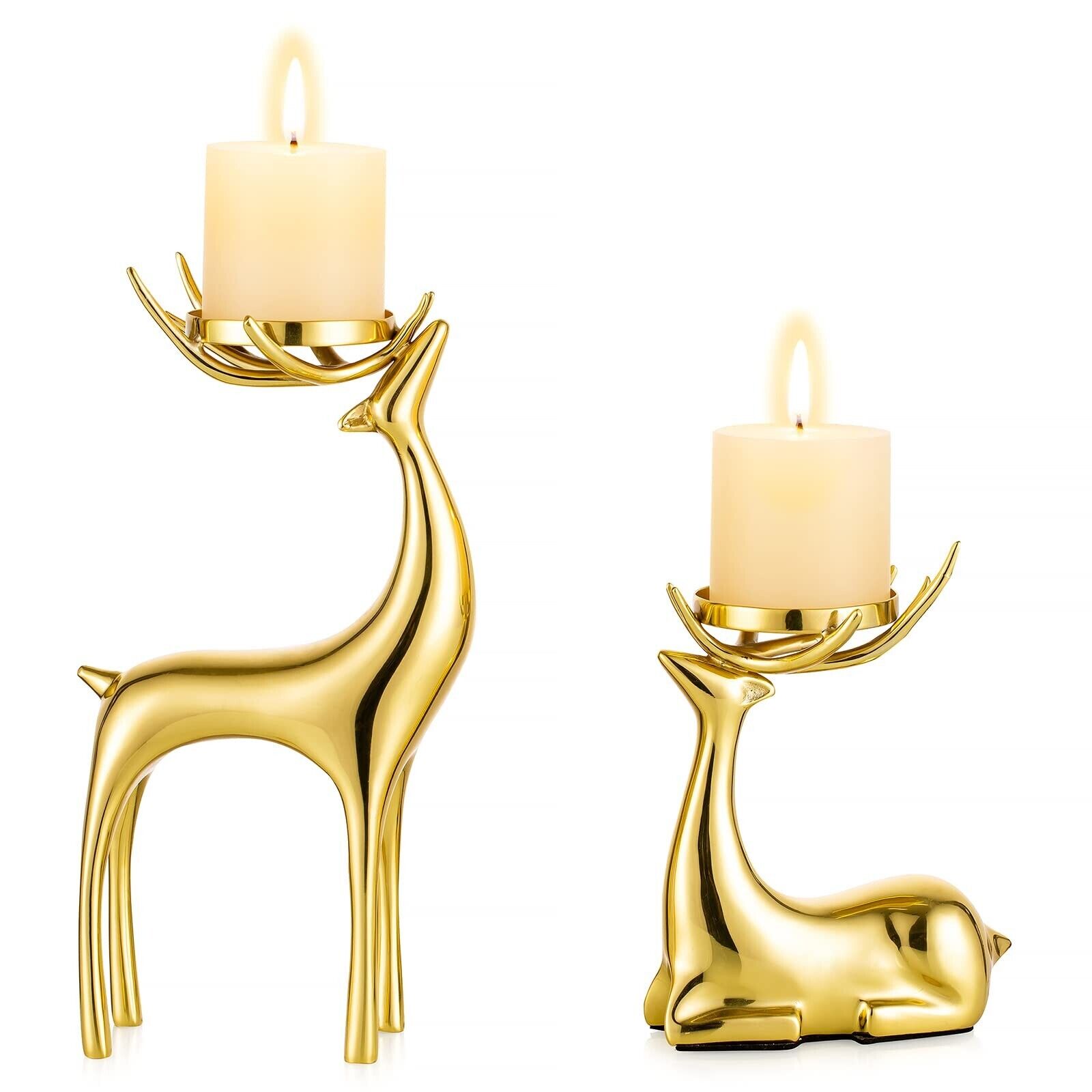 Sziqiqi Gold Reindeer Candle Holder for Pillar Candles Brass Reindeer Tealigh...